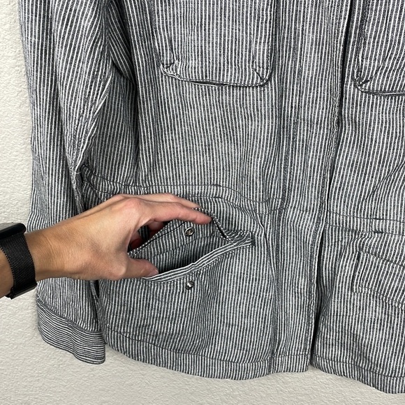 NWT Loft Striped Twill Utility Jacket Linen Cotton Gray White Full Zip Sz S - Picture 5 of 14